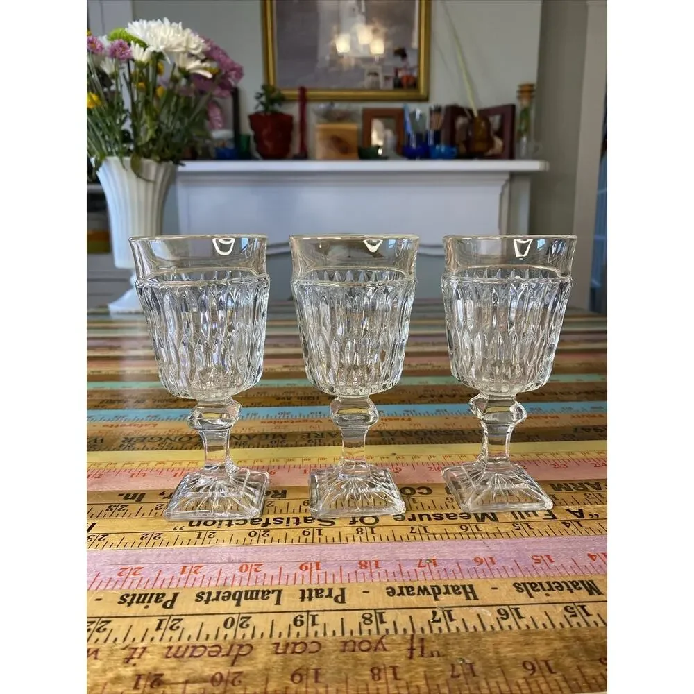 Vintage MCM Retro Wine Water Glasses 1960s Clear Glass Farmhouse Dining Lot 5